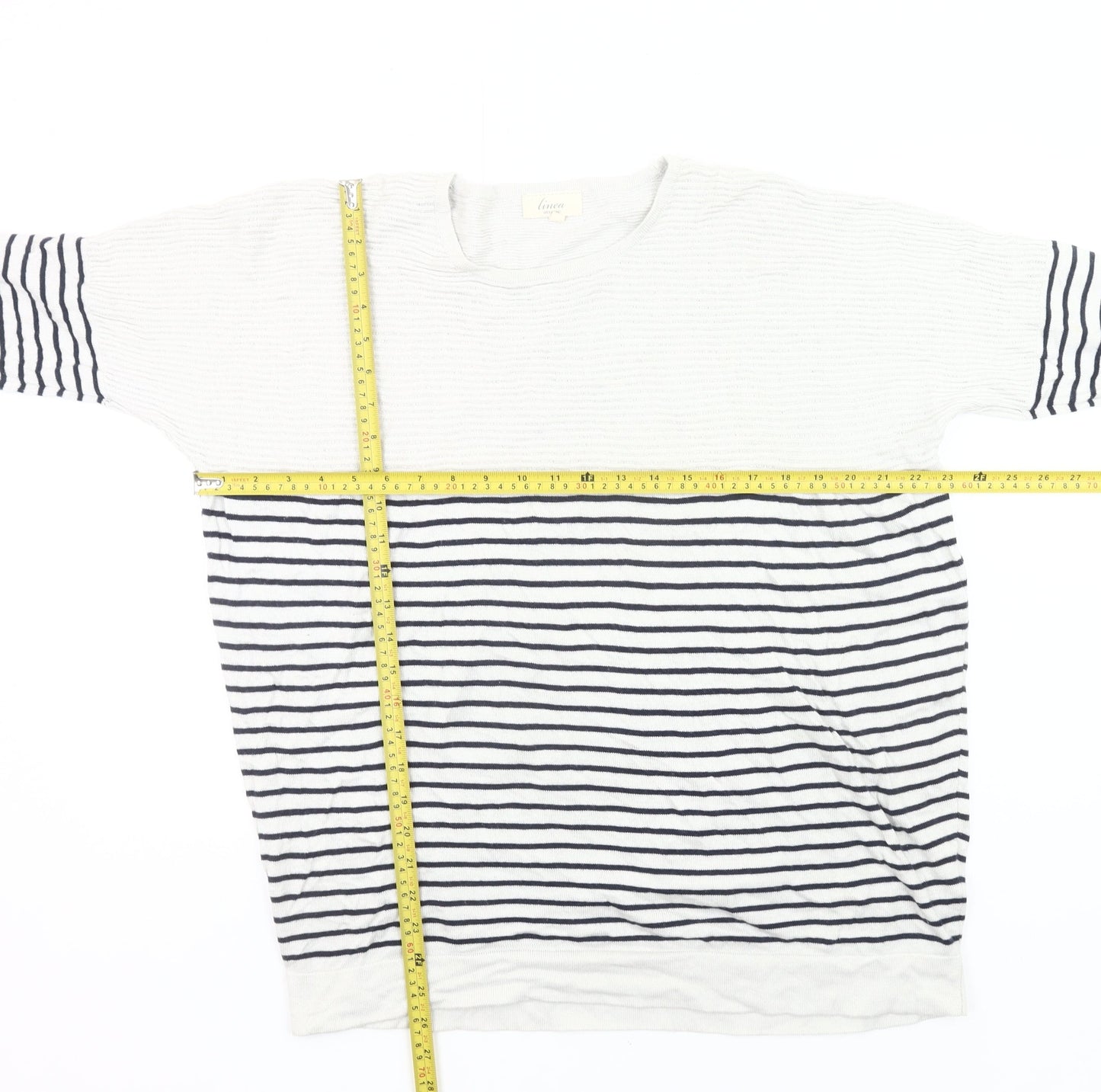 Linea Weekend Womens White Navy Striped Jumper L Crew Neck Knit