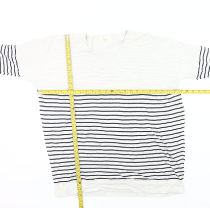 Linea Weekend Womens White Navy Striped Jumper L Crew Neck Knit