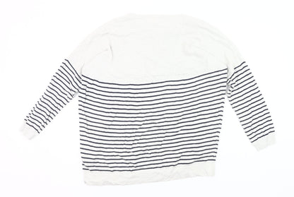 Linea Weekend Womens White Navy Striped Jumper L Crew Neck Knit