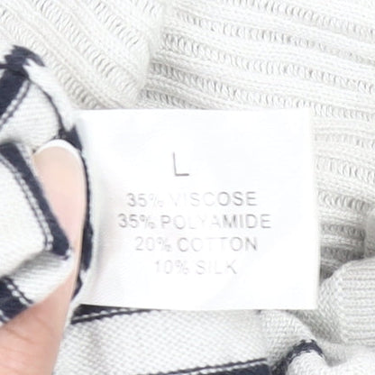 Linea Weekend Womens White Navy Striped Jumper L Crew Neck Knit
