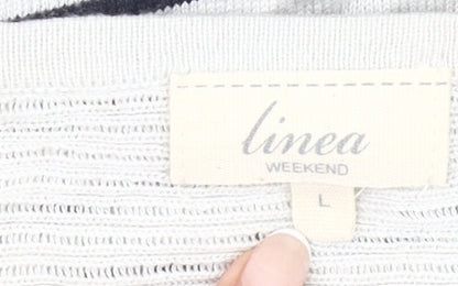 Linea Weekend Womens White Navy Striped Jumper L Crew Neck Knit