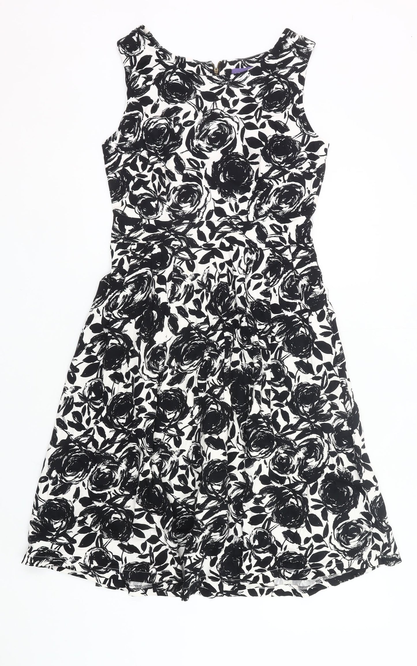 Autonomy Womens Black White Floral Fit & Flare Dress Size 10