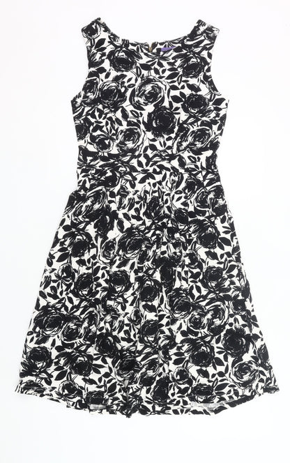 Autonomy Womens Black White Floral Fit & Flare Dress Size 10