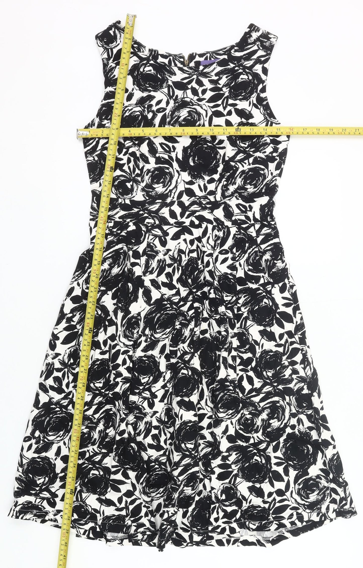 Autonomy Womens Black White Floral Fit & Flare Dress Size 10