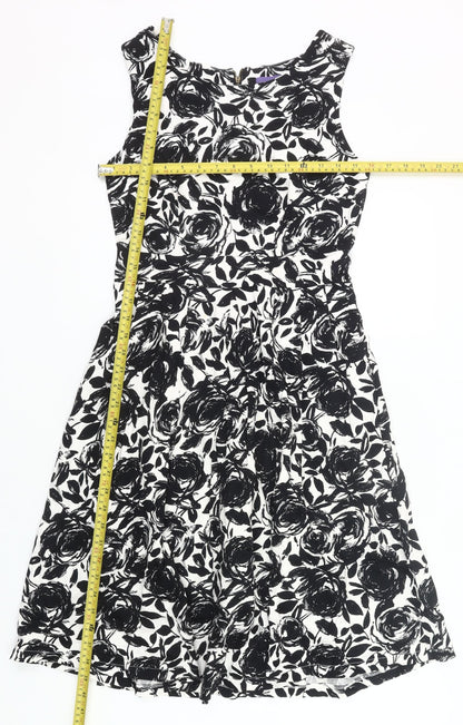 Autonomy Womens Black White Floral Fit & Flare Dress Size 10