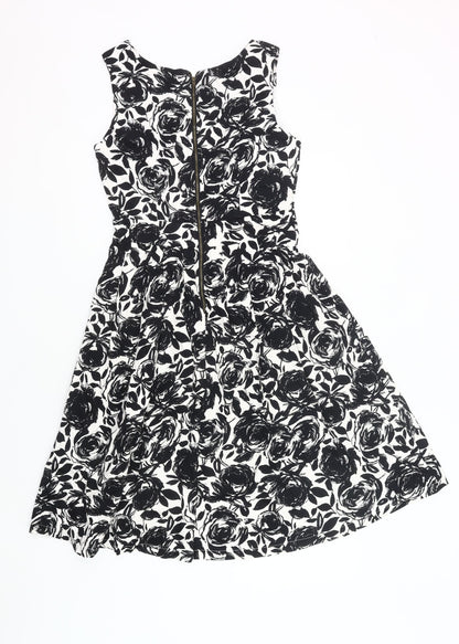 Autonomy Womens Black White Floral Fit & Flare Dress Size 10