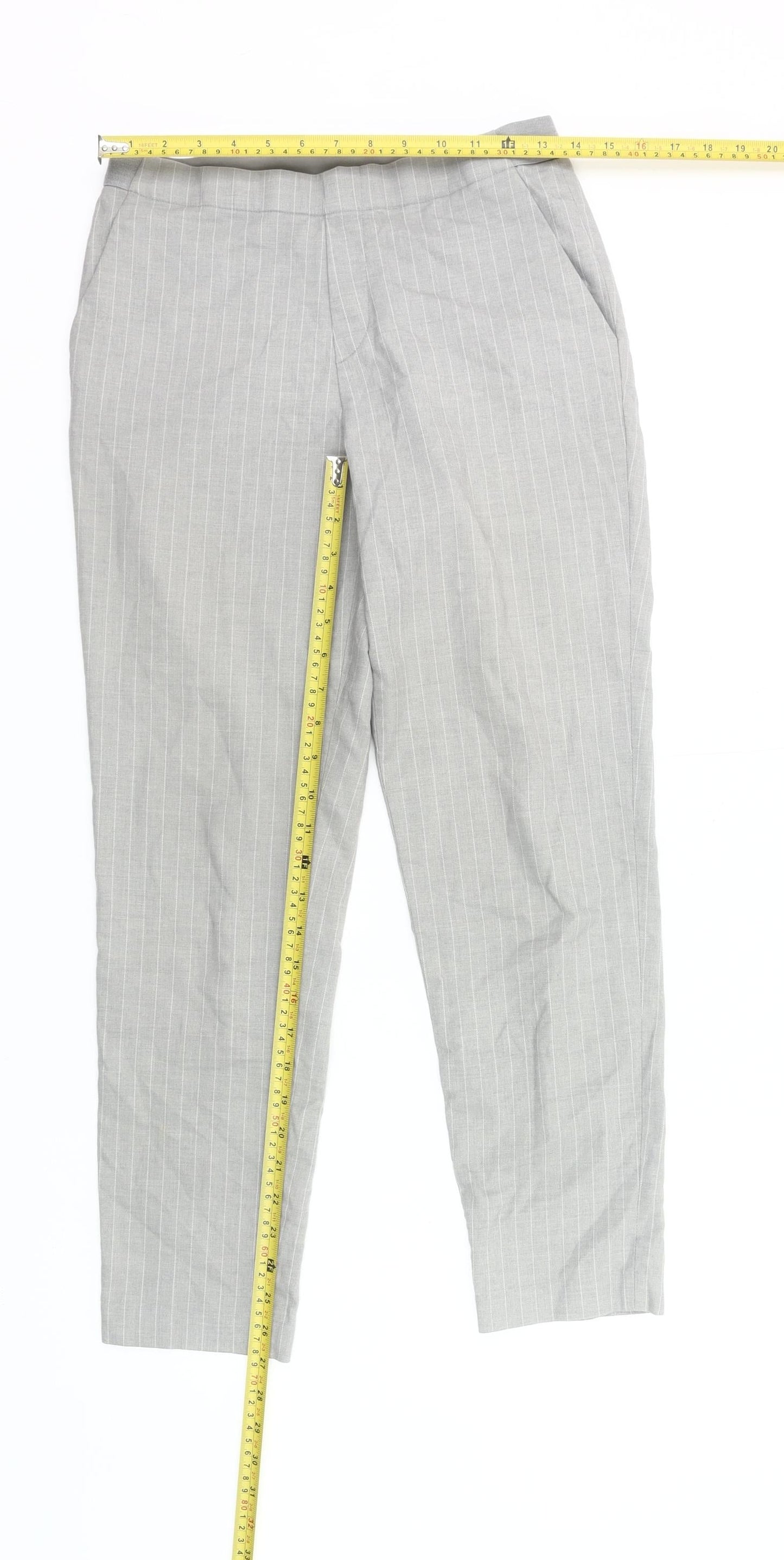 Uniqlo Women Grey Striped Chino Trousers S Workwear Slim Tapered