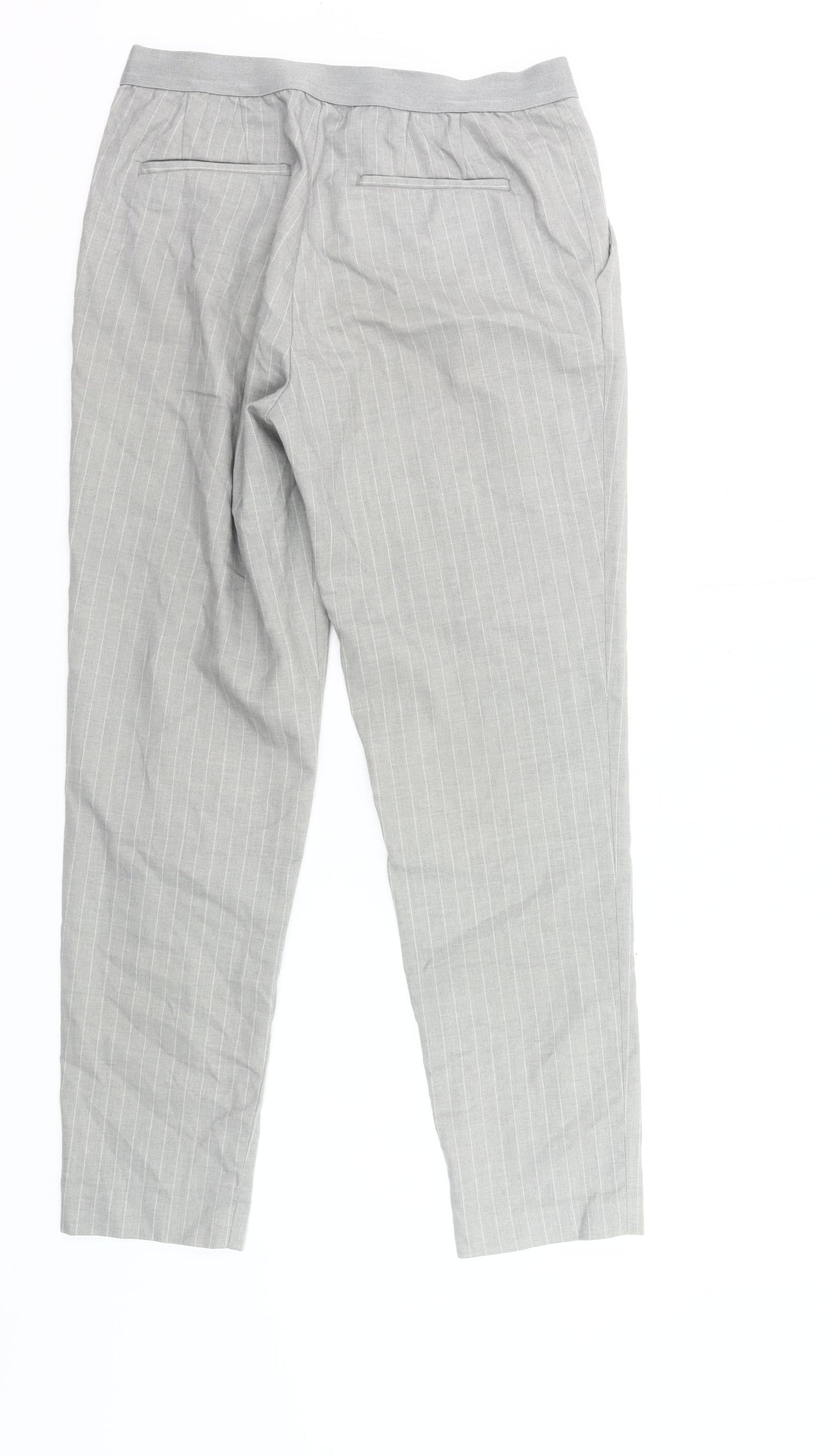Uniqlo Women Grey Striped Chino Trousers S Workwear Slim Tapered