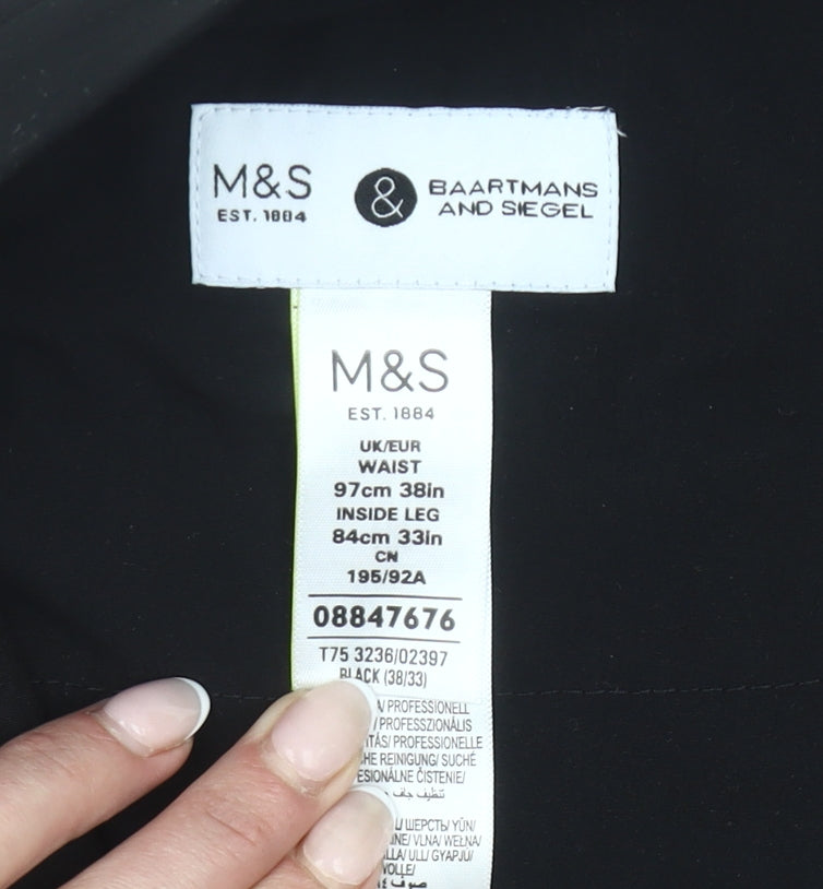 Marks and Spencer Men's Black Wool Slim Fit Dress Pants 38W 33L