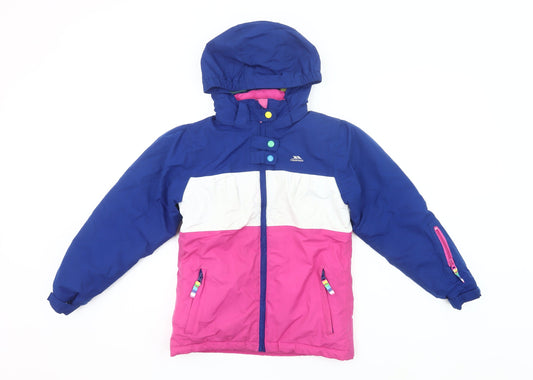 Trespass Girls Blue Pink Ski Jacket 10 Years Waterproof Hooded Winter Coat