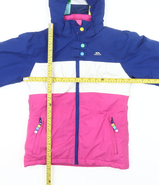 Trespass Girls Blue Pink Ski Jacket 10 Years Waterproof Hooded Winter Coat