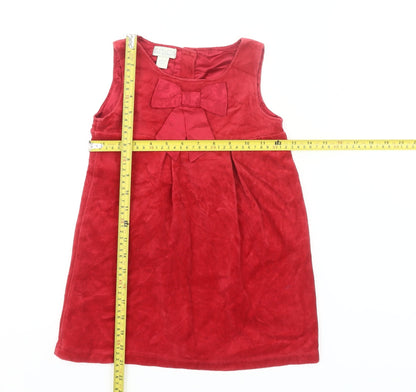 Zit-on Girls Red Velvet Shift Dress 2 Years Party Bow Sleeveless
