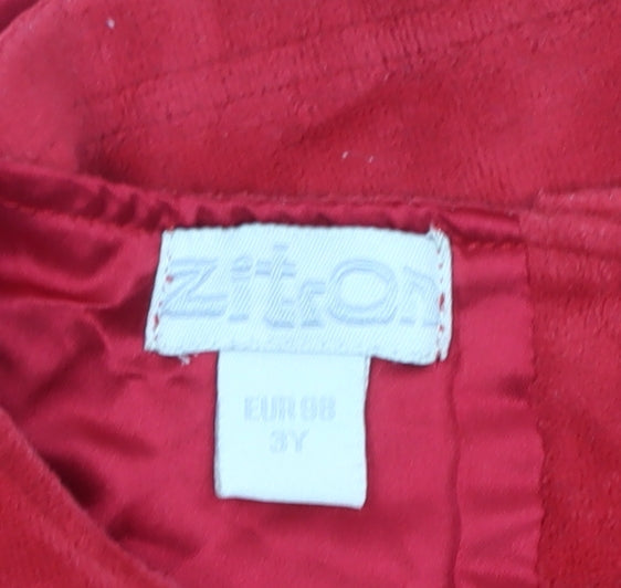 Zit-on Girls Red Velvet Shift Dress 2 Years Party Bow Sleeveless