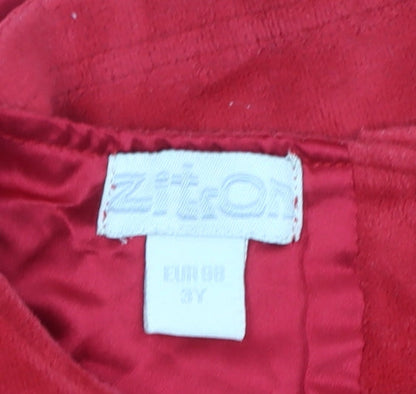 Zit-on Girls Red Velvet Shift Dress 2 Years Party Bow Sleeveless