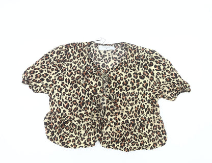 Primark Women’s Leopard Print Ruffle Blouse Size M Tunic Style