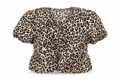 Primark Women’s Leopard Print Ruffle Blouse Size M Tunic Style