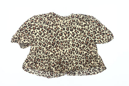 Primark Women’s Leopard Print Ruffle Blouse Size M Tunic Style