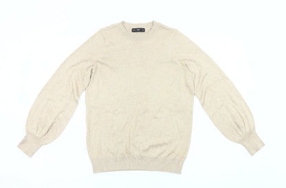 F&F Women’s Beige Jumper UK 10 Crew Neck Long Puff Sleeve Knit