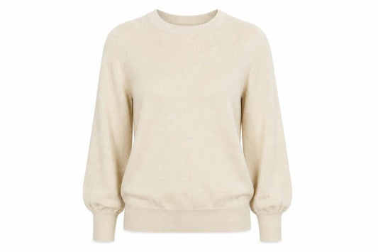 F&F Women’s Beige Jumper UK 10 Crew Neck Long Puff Sleeve Knit