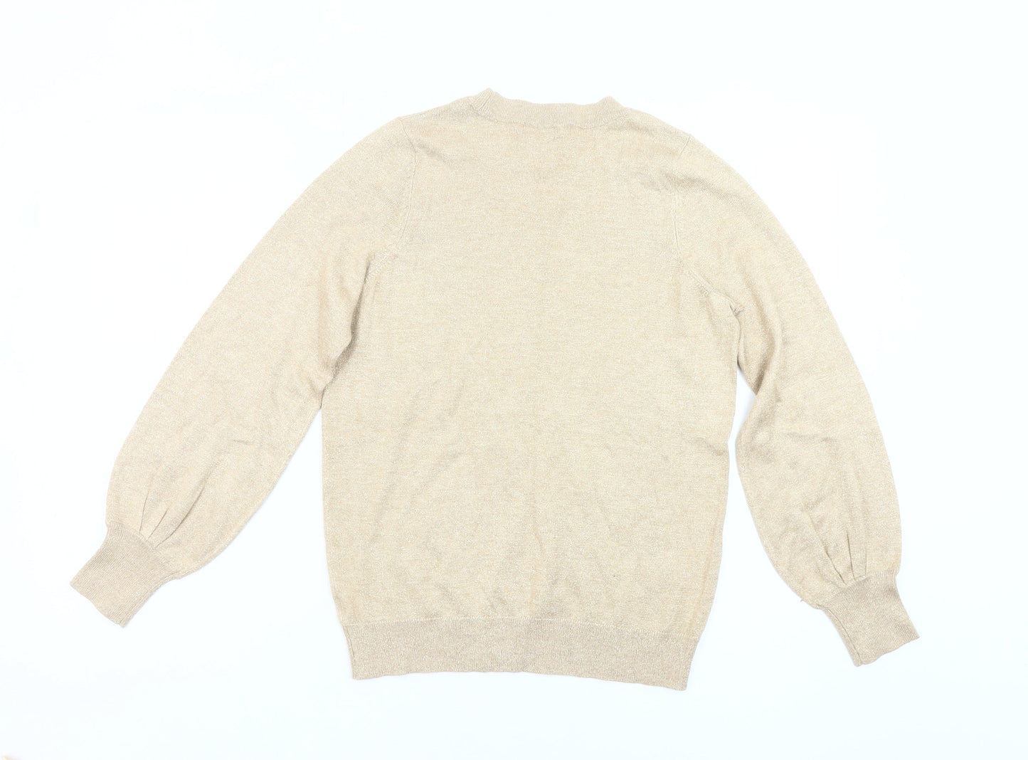 F&F Women’s Beige Jumper UK 10 Crew Neck Long Puff Sleeve Knit