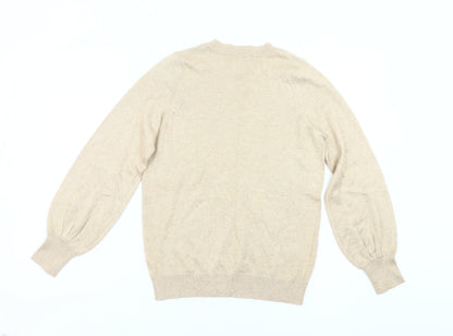 F&F Women’s Beige Jumper UK 10 Crew Neck Long Puff Sleeve Knit