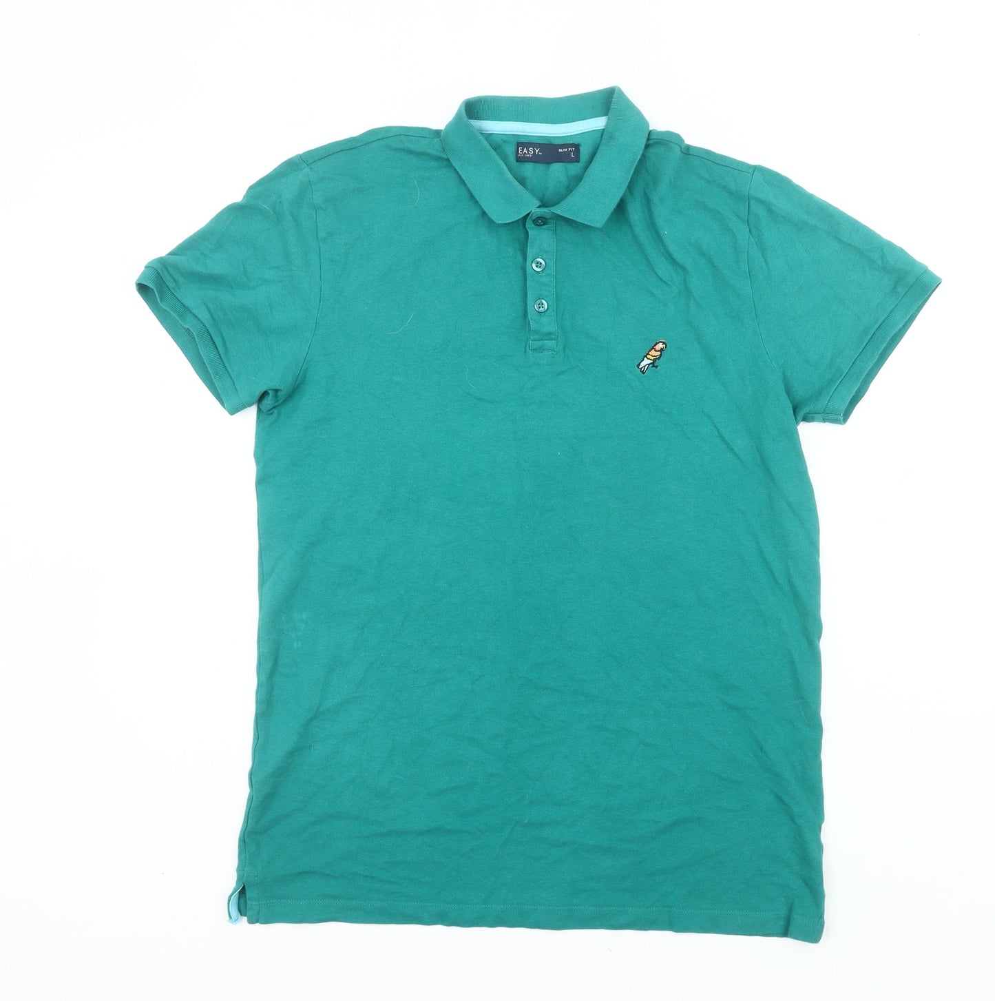 Easy Men’s Green Slim Fit Polo Shirt L Cotton Stretch Casual