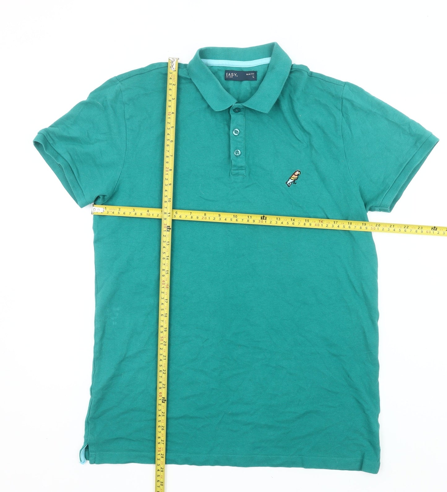 Easy Men’s Green Slim Fit Polo Shirt L Cotton Stretch Casual