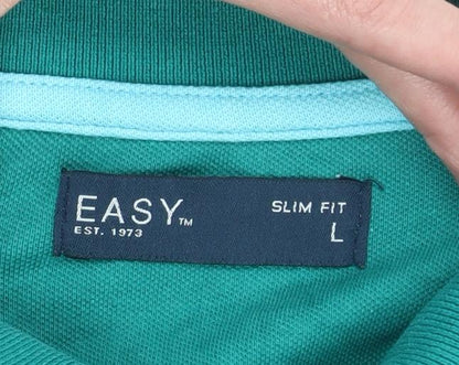 Easy Men’s Green Slim Fit Polo Shirt L Cotton Stretch Casual