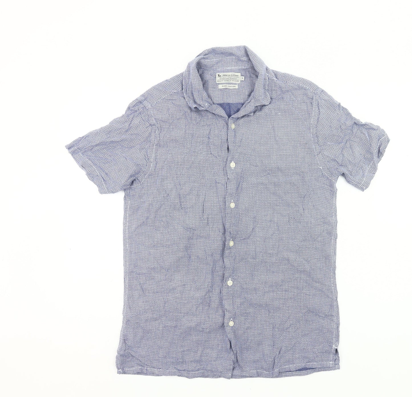 Tu Mens Blue Cotton Short Sleeve Button-Up Casual Shirt S 36-38in