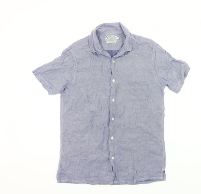 Tu Mens Blue Cotton Short Sleeve Button-Up Casual Shirt S 36-38in