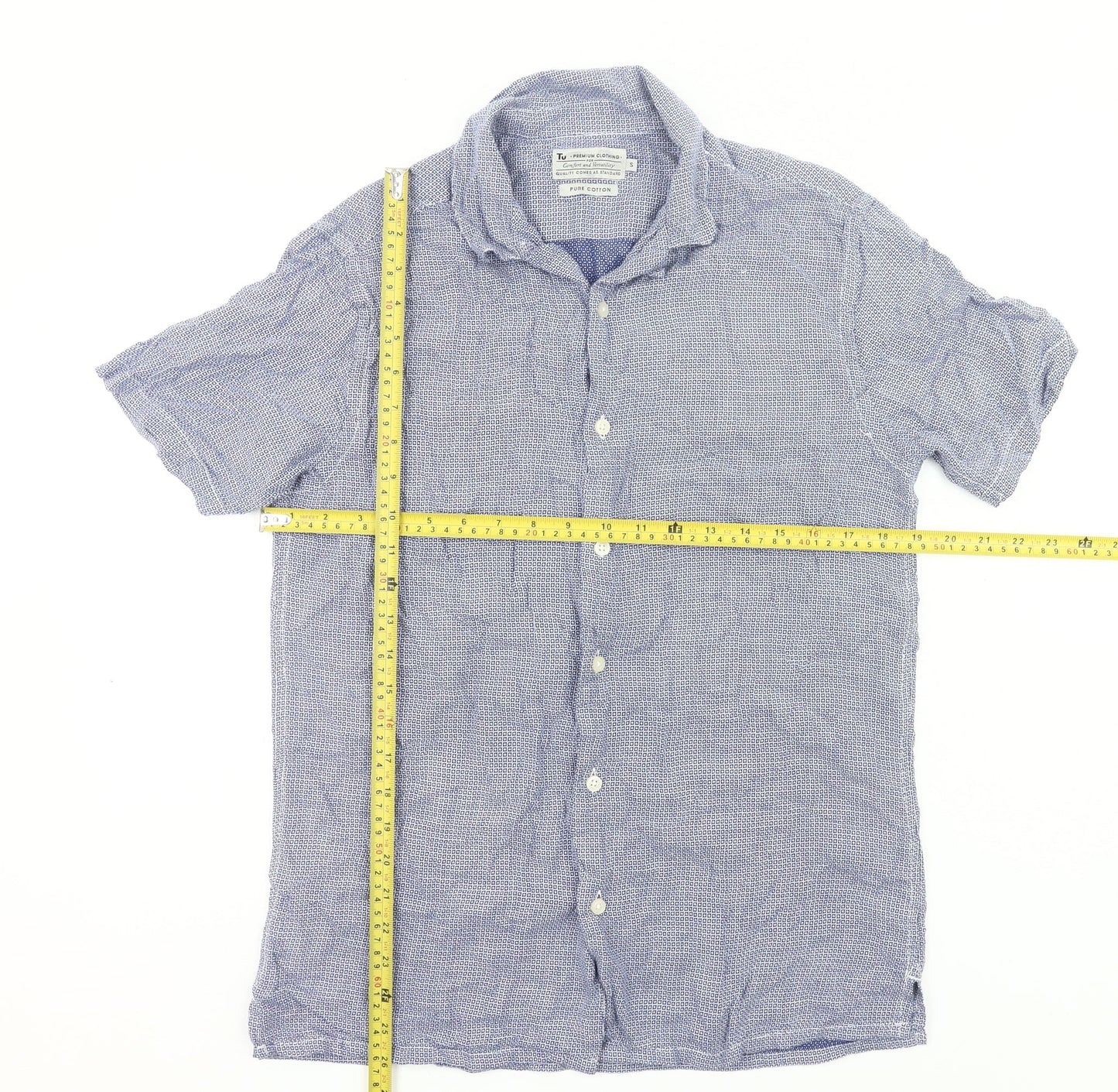 Tu Mens Blue Cotton Short Sleeve Button-Up Casual Shirt S 36-38in