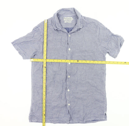 Tu Mens Blue Cotton Short Sleeve Button-Up Casual Shirt S 36-38in