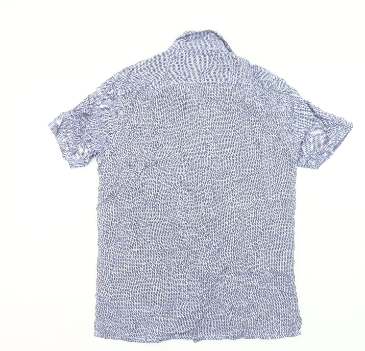Tu Mens Blue Cotton Short Sleeve Button-Up Casual Shirt S 36-38in