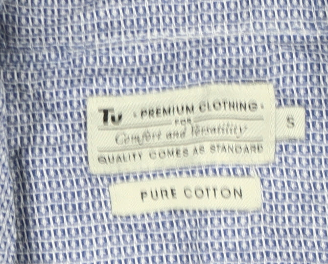 Tu Mens Blue Cotton Short Sleeve Button-Up Casual Shirt S 36-38in