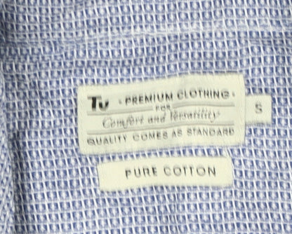 Tu Mens Blue Cotton Short Sleeve Button-Up Casual Shirt S 36-38in