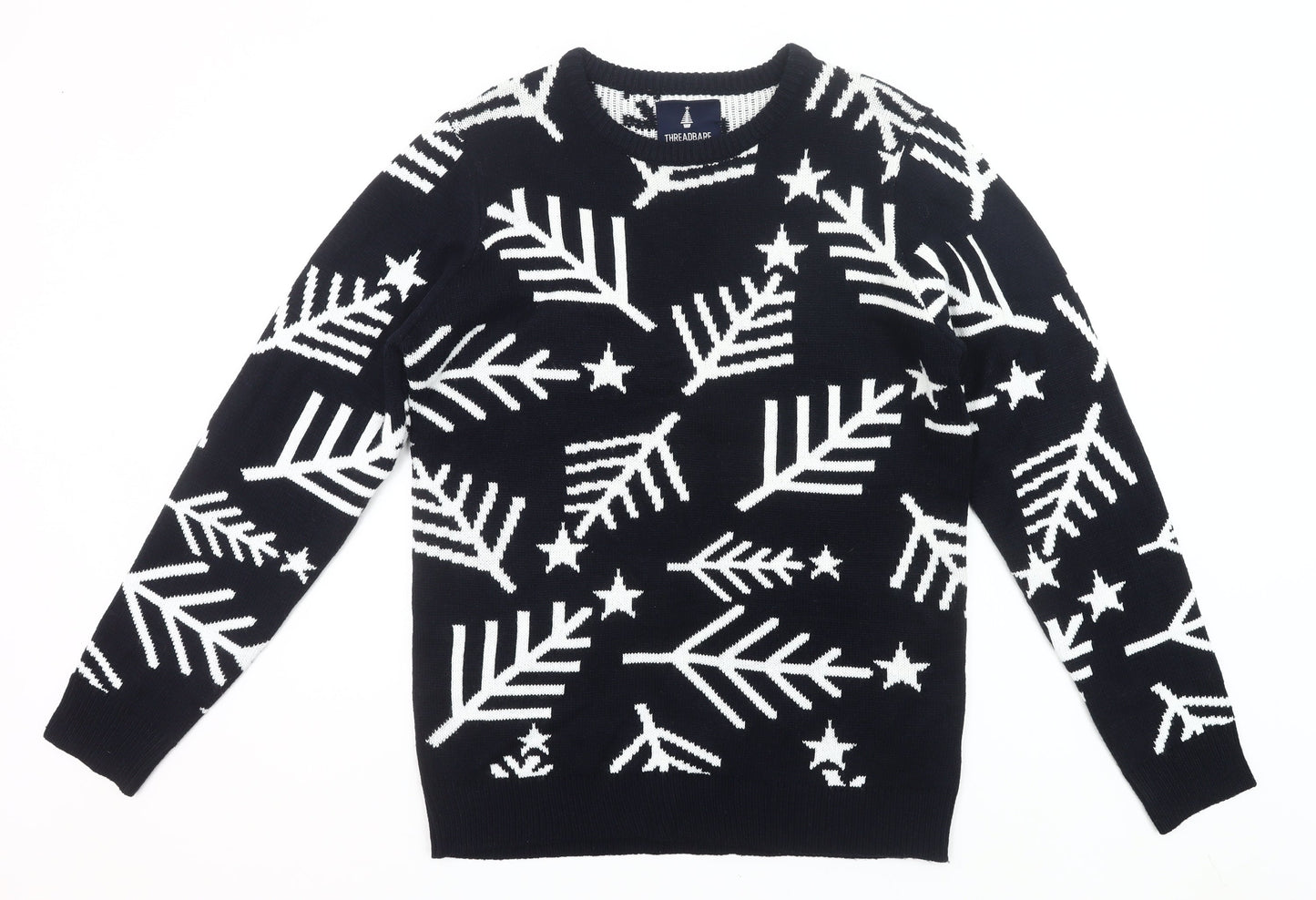 Threadbare Men’s Black Christmas Jumper M Tall Crew Neck Knit