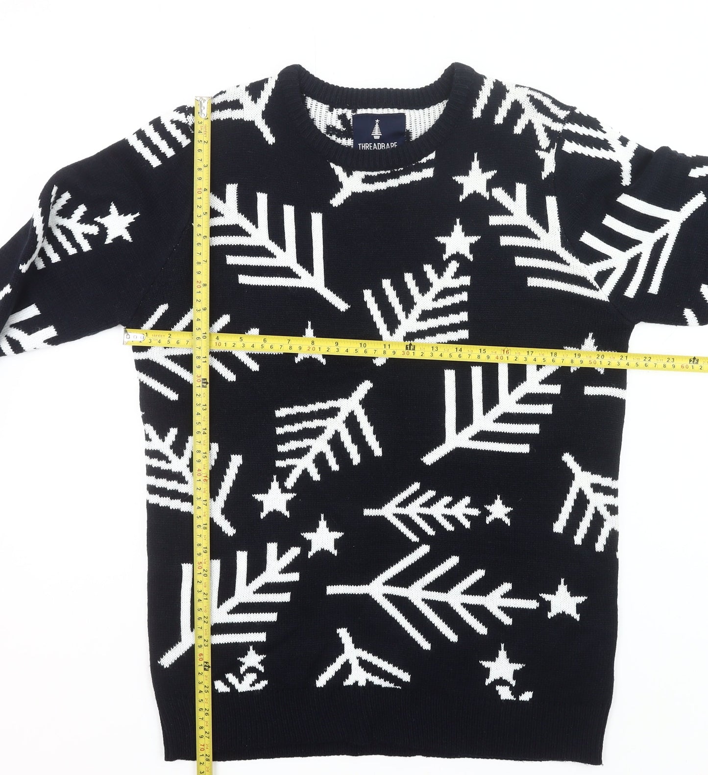 Threadbare Men’s Black Christmas Jumper M Tall Crew Neck Knit