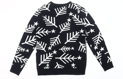 Threadbare Men’s Black Christmas Jumper M Tall Crew Neck Knit