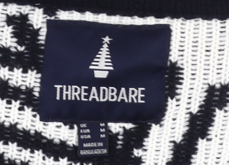 Threadbare Men’s Black Christmas Jumper M Tall Crew Neck Knit