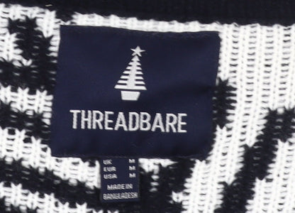 Threadbare Men’s Black Christmas Jumper M Tall Crew Neck Knit