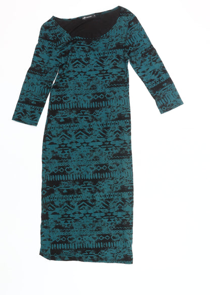 Internacionale Women’s Green Black Aztec Bodycon Dress Size 10