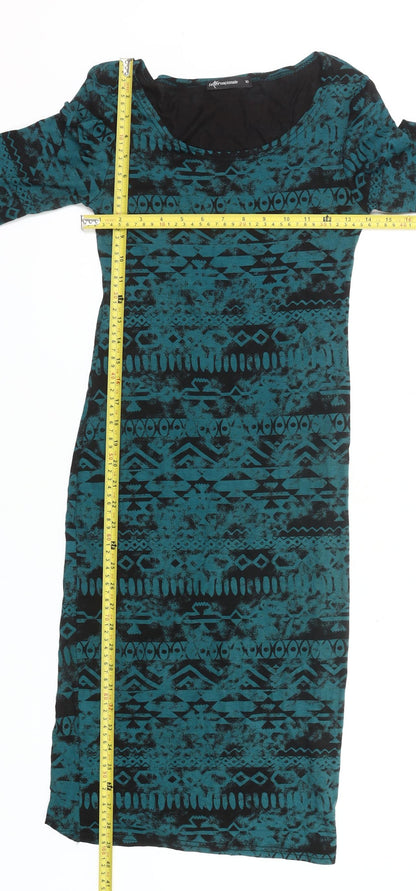Internacionale Women’s Green Black Aztec Bodycon Dress Size 10