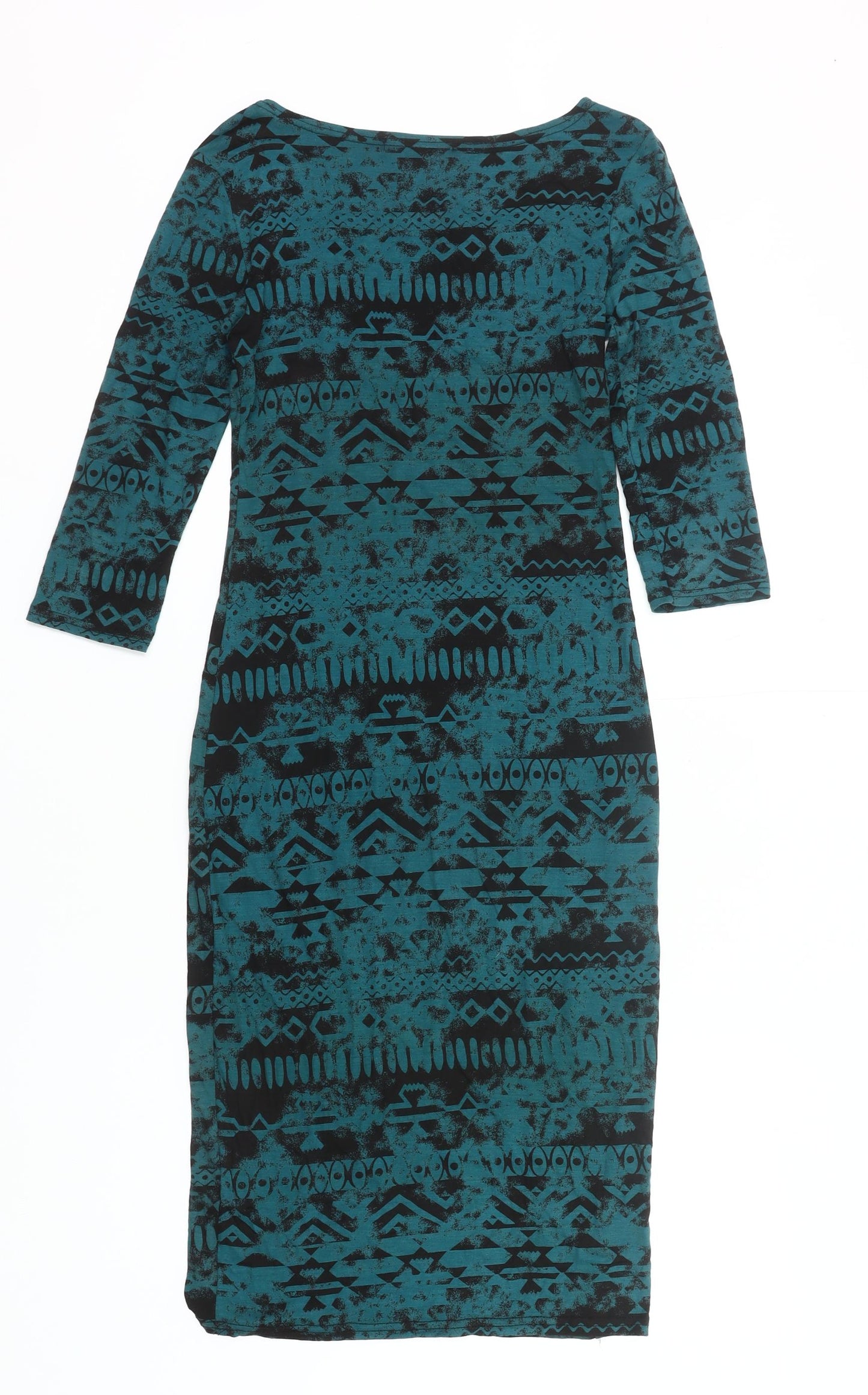 Internacionale Women’s Green Black Aztec Bodycon Dress Size 10