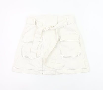 Urban Revivo Womens White Cargo Skirt Size 8 Cotton Pockets Belted