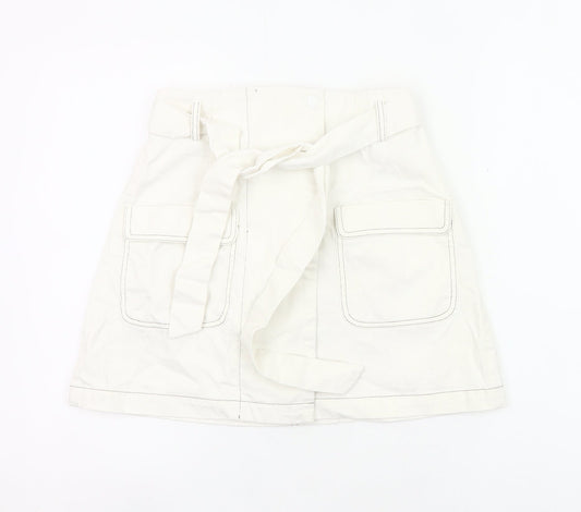Urban Revivo Womens White Cargo Skirt Size 8 Cotton Pockets Belted