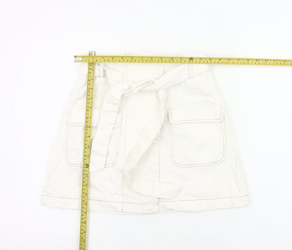 Urban Revivo Womens White Cargo Skirt Size 8 Cotton Pockets Belted
