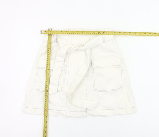 Urban Revivo Womens White Cargo Skirt Size 8 Cotton Pockets Belted