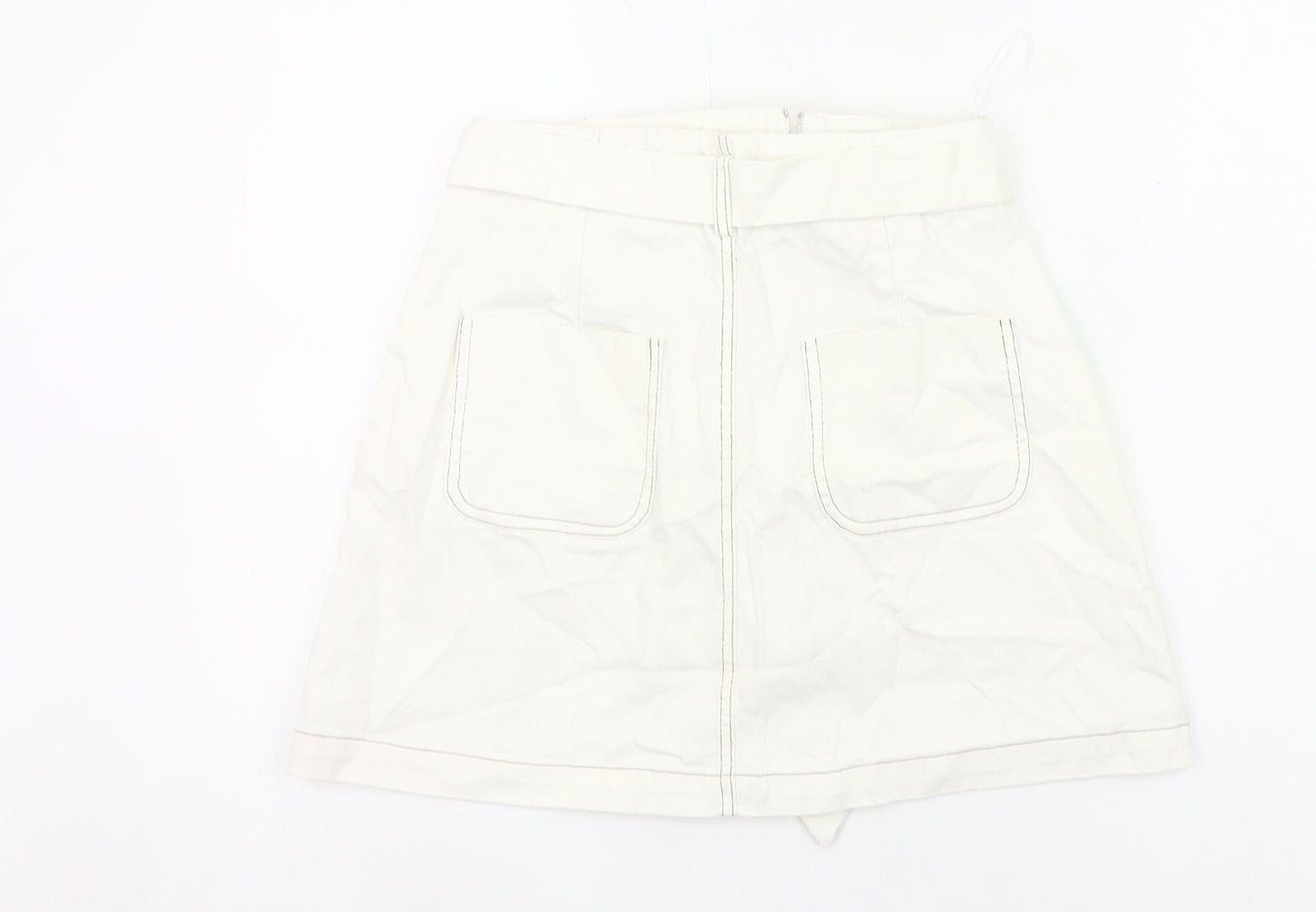 Urban Revivo Womens White Cargo Skirt Size 8 Cotton Pockets Belted