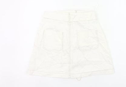 Urban Revivo Womens White Cargo Skirt Size 8 Cotton Pockets Belted