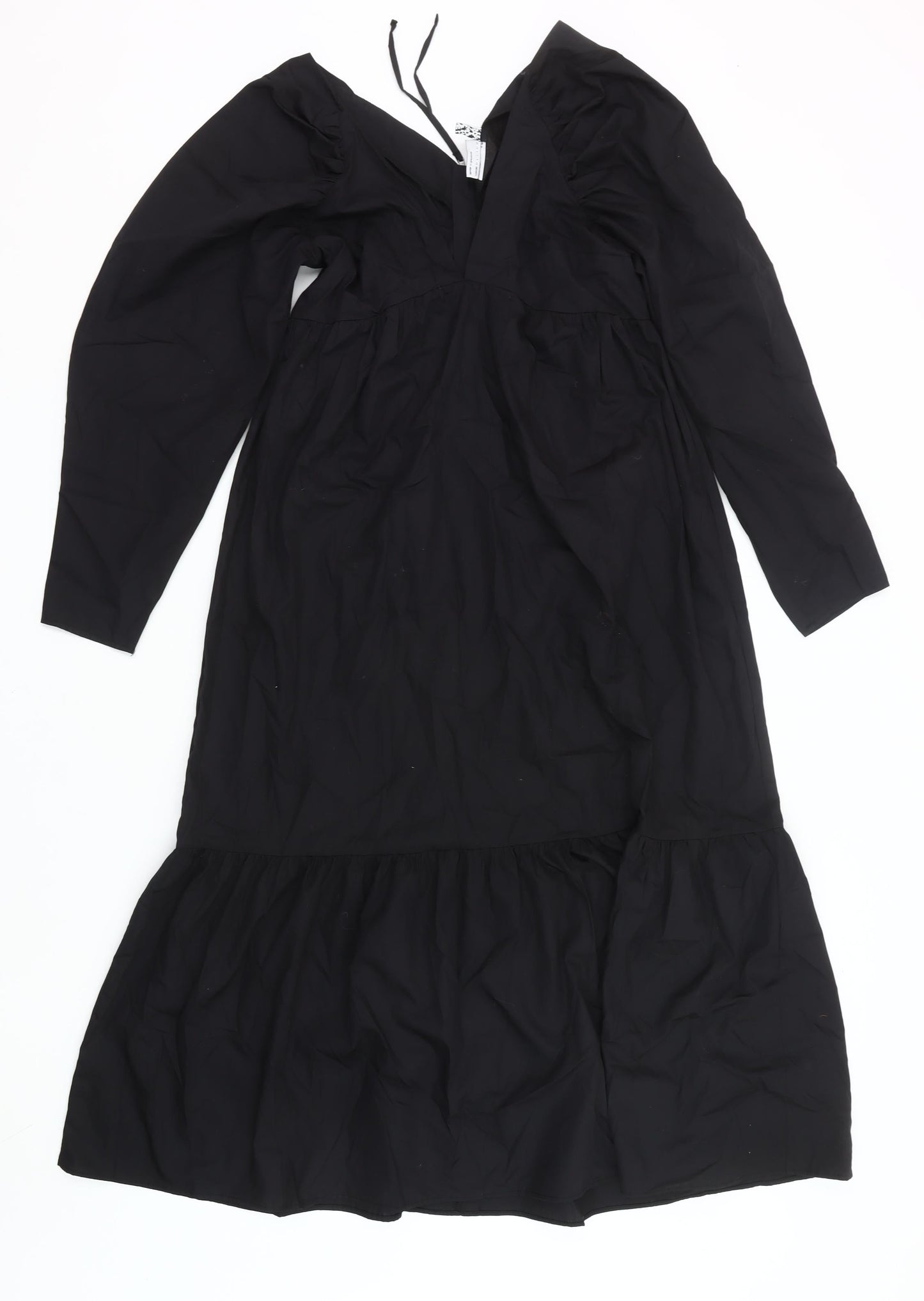 ASOS Women’s Black Midi A-Line Dress Size 8 Long Sleeve V-Neck